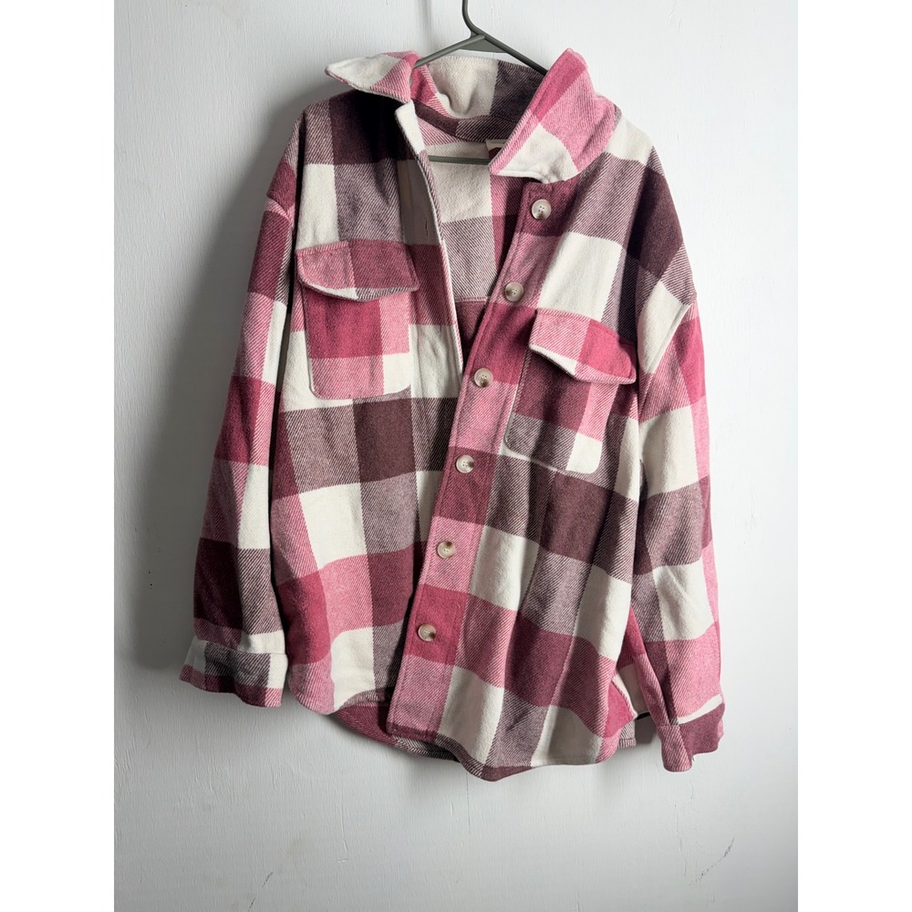 A Beautiful Soul Pink Plaid Shacket Oversized Flannel Button Down Jacket Small